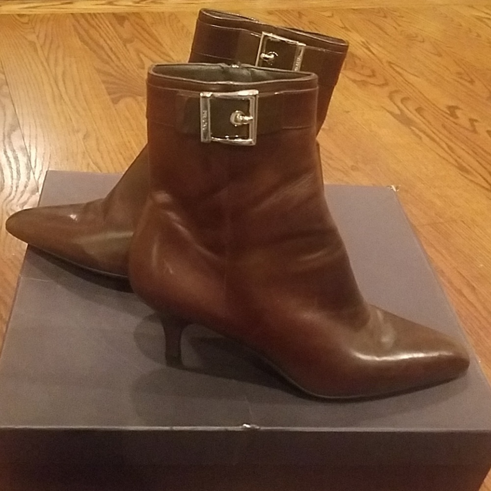 Prada Brown Leather Kitten Bootie Size 38 1/2 NEW